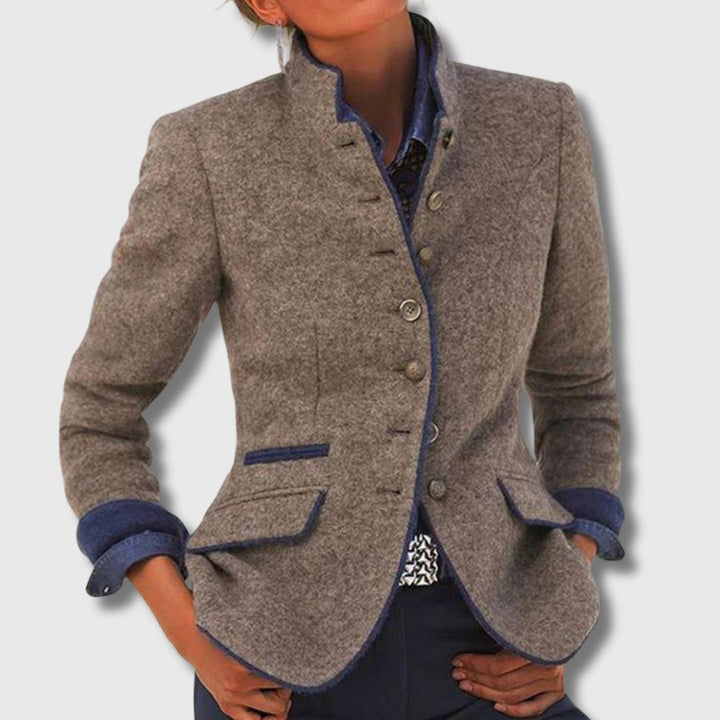 Andrea | Contrast Trim Stand Collar Blazer