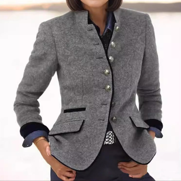 Andrea | Contrast Trim Stand Collar Blazer