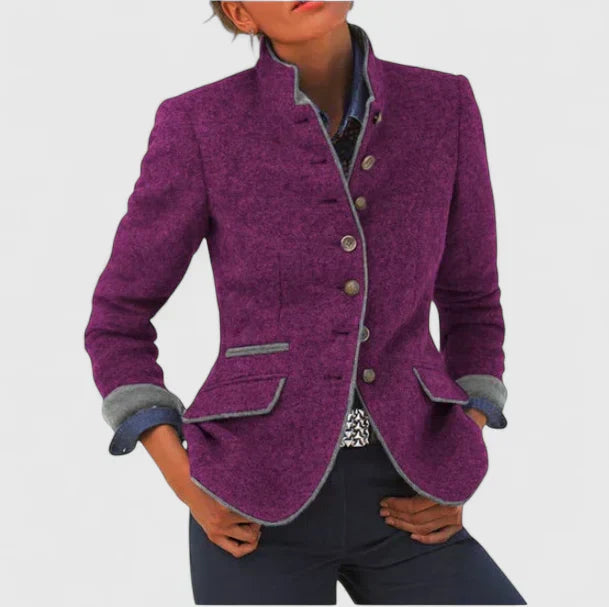 Andrea | Contrast Trim Stand Collar Blazer