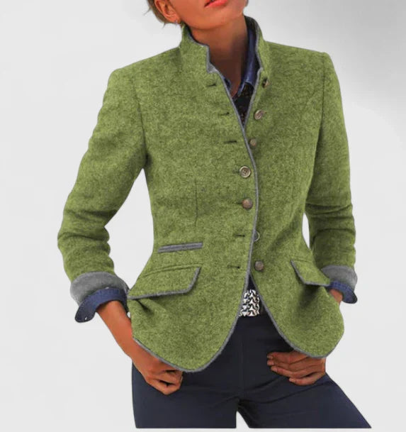 Andrea | Contrast Trim Stand Collar Blazer