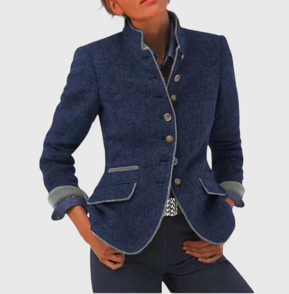 Andrea | Contrast Trim Stand Collar Blazer