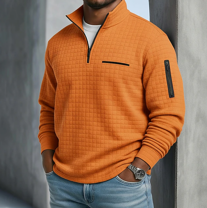 Andrew | Textured Quarter Zip Stand Collar Jumper