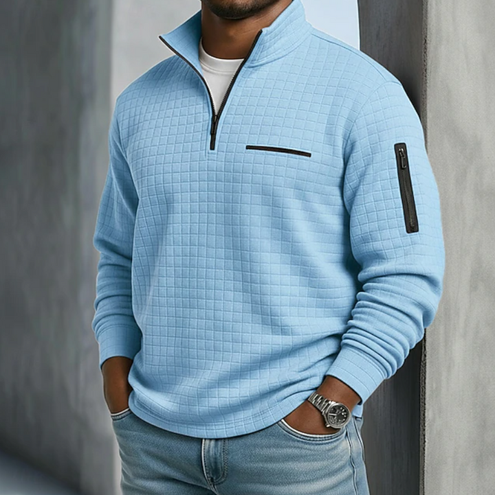 Andrew | Textured Quarter Zip Stand Collar Jumper
