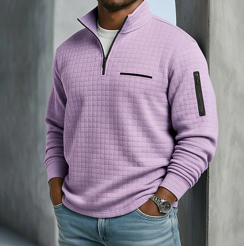 Andrew | Textured Quarter Zip Stand Collar Jumper