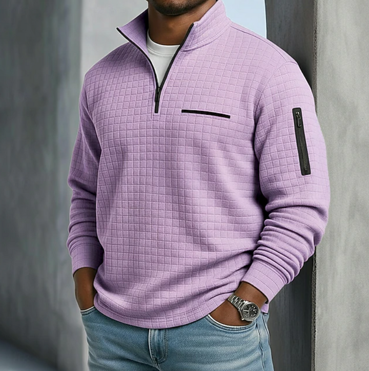 Andrew | Textured Quarter Zip Stand Collar Jumper