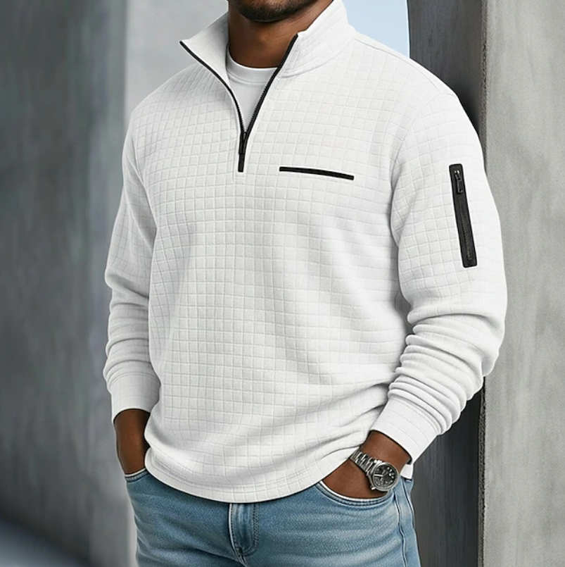 Andrew | Textured Quarter Zip Stand Collar Jumper