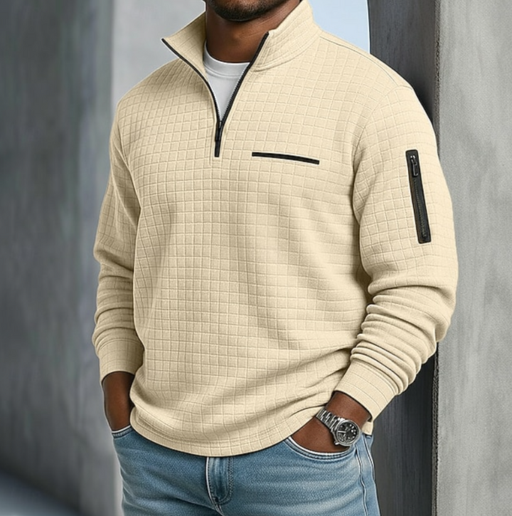 Andrew | Textured Quarter Zip Stand Collar Jumper