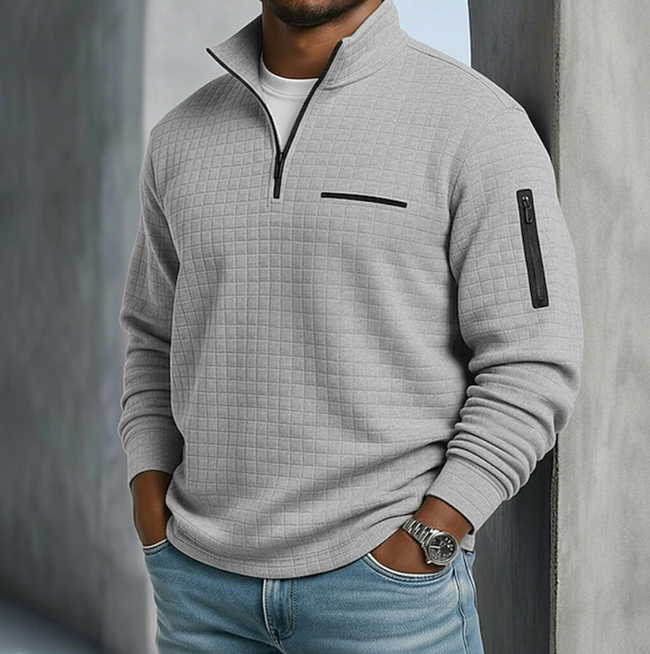 Andrew | Textured Quarter Zip Stand Collar Jumper