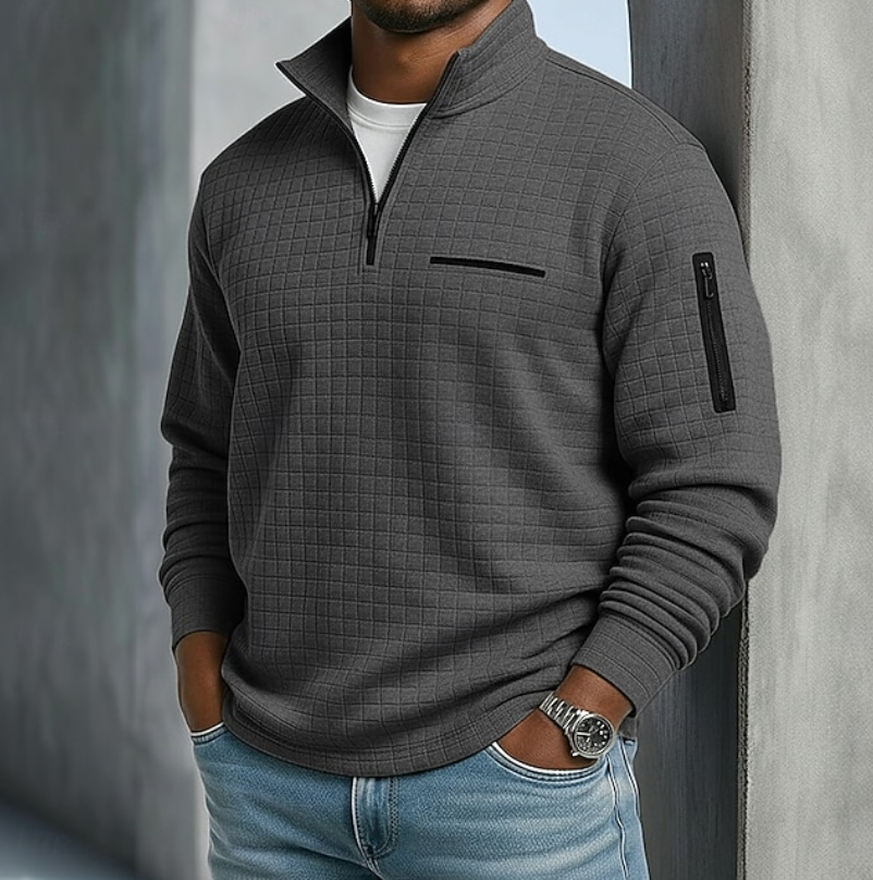 Andrew | Textured Quarter Zip Stand Collar Jumper