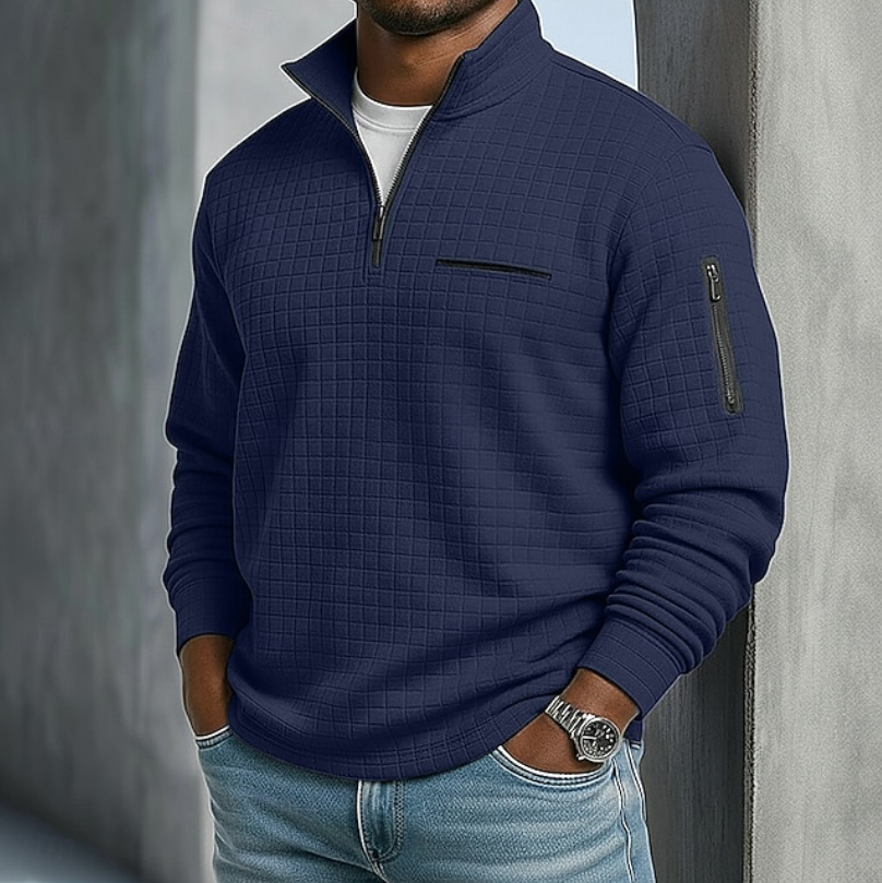 Andrew | Textured Quarter Zip Stand Collar Jumper