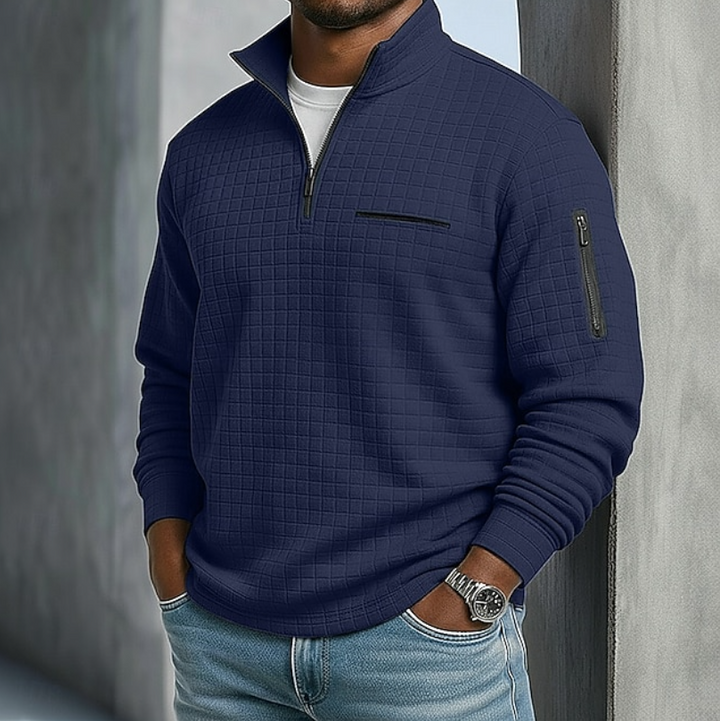 Andrew | Textured Quarter Zip Stand Collar Jumper