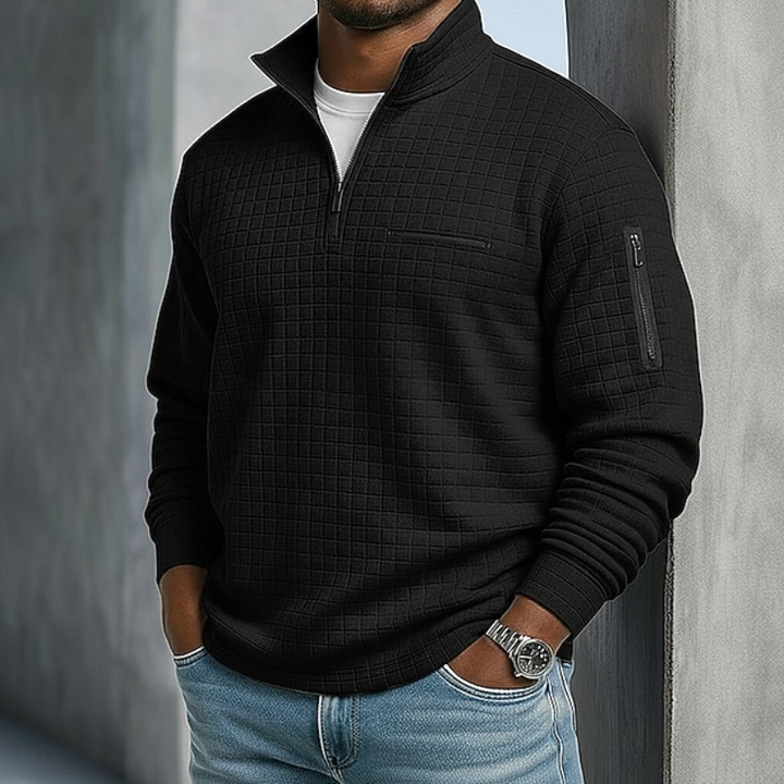 Andrew | Textured Quarter Zip Stand Collar Jumper