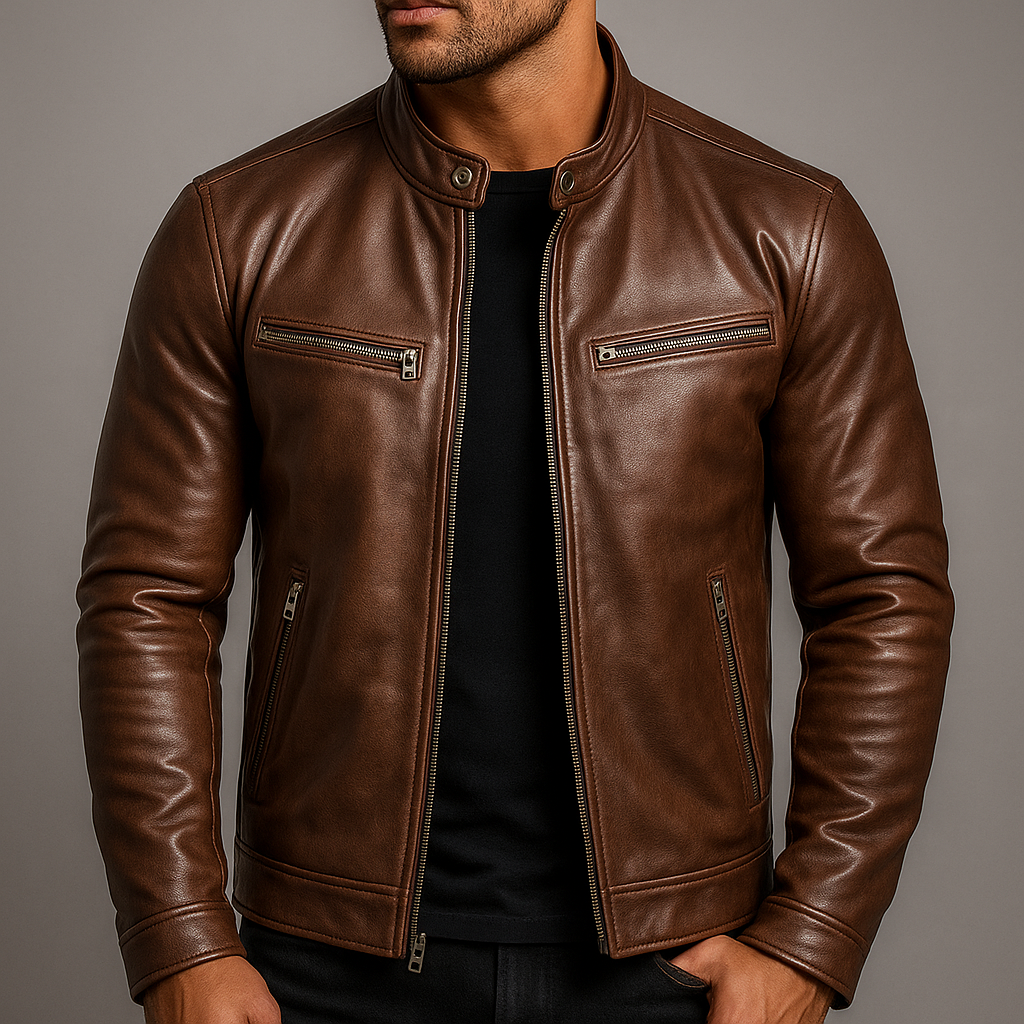 Barnaby | Stand Collar Zip-Up Leather Jacket