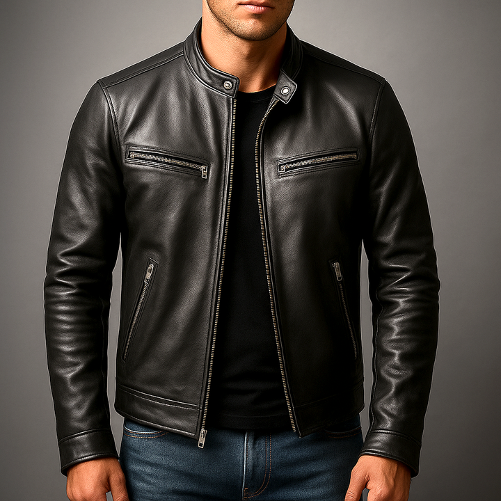 Barnaby | Stand Collar Zip-Up Leather Jacket