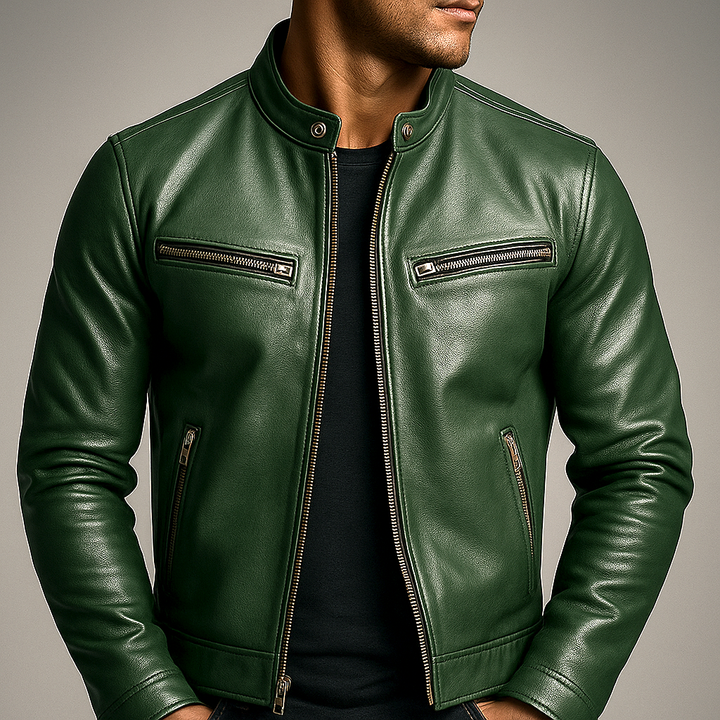 Barnaby | Stand Collar Zip-Up Leather Jacket