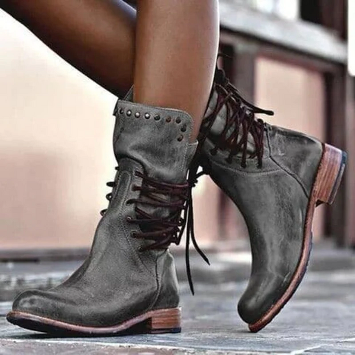 Beatrice | Studded Lace-Up Mid-Calf Leather Boots