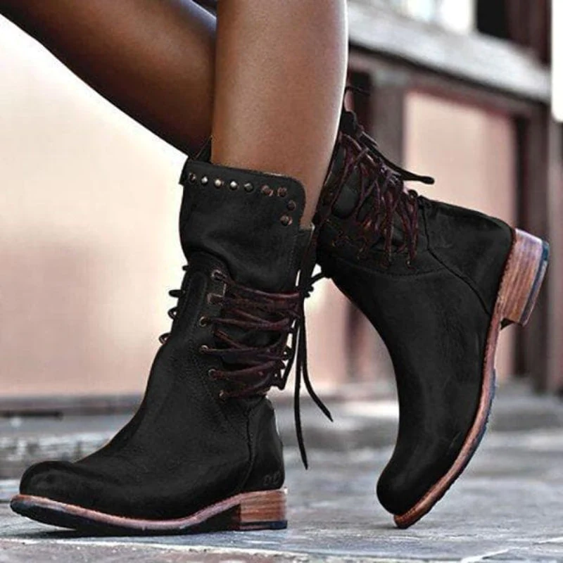Beatrice | Studded Lace-Up Mid-Calf Leather Boots