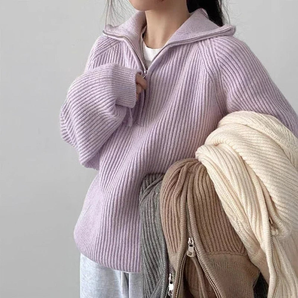 Brenda | Ribbed Quarter Zip Oversized Jumper
