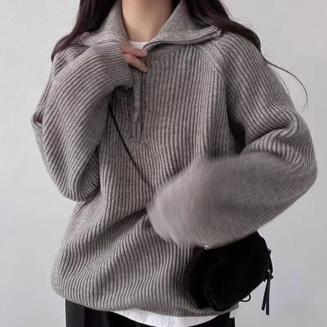Brenda | Ribbed Quarter Zip Oversized Jumper