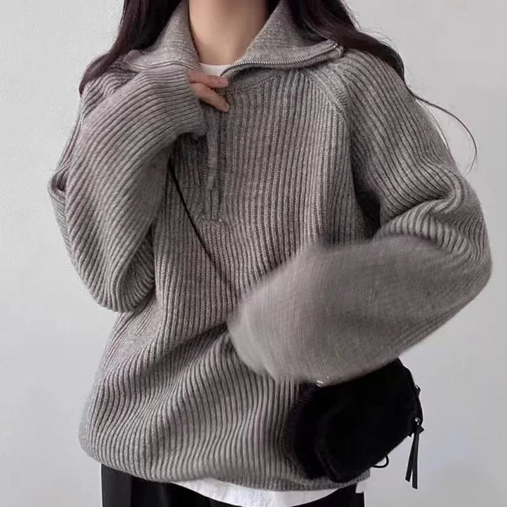 Brenda | Ribbed Quarter Zip Oversized Jumper