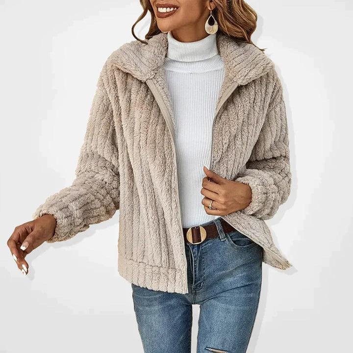 Brianna | Ribbed Fleece Zip-Up Collared Jacket