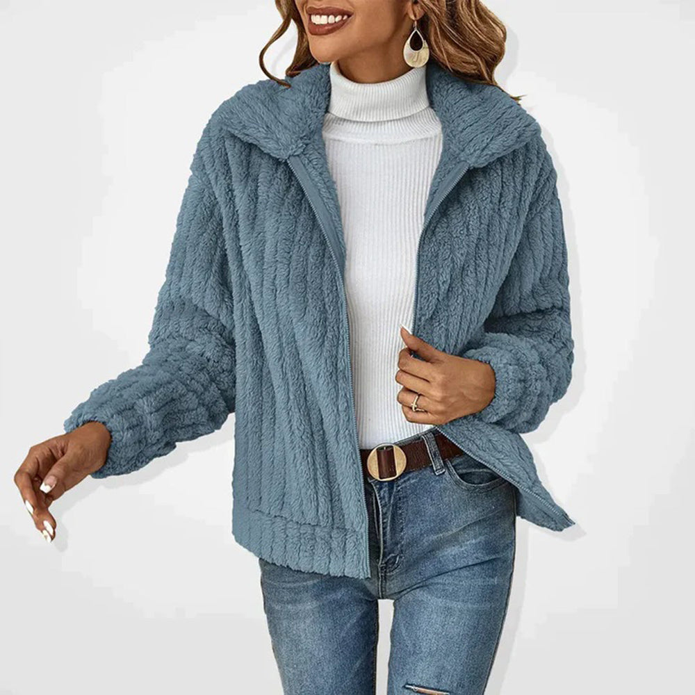 Brianna | Ribbed Fleece Zip-Up Collared Jacket