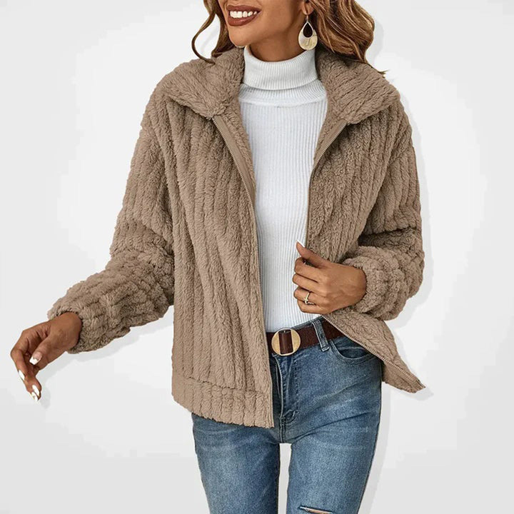Brianna | Ribbed Fleece Zip-Up Collared Jacket