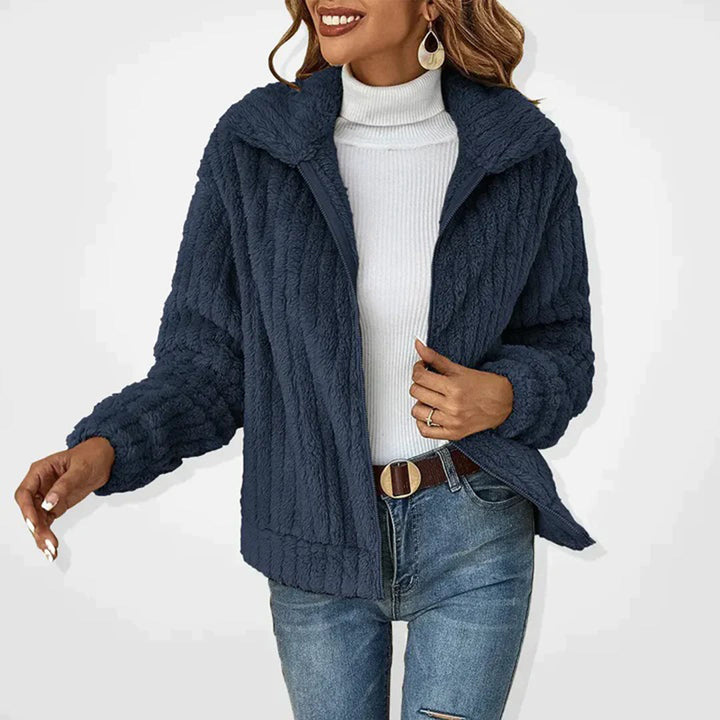 Brianna | Ribbed Fleece Zip-Up Collared Jacket