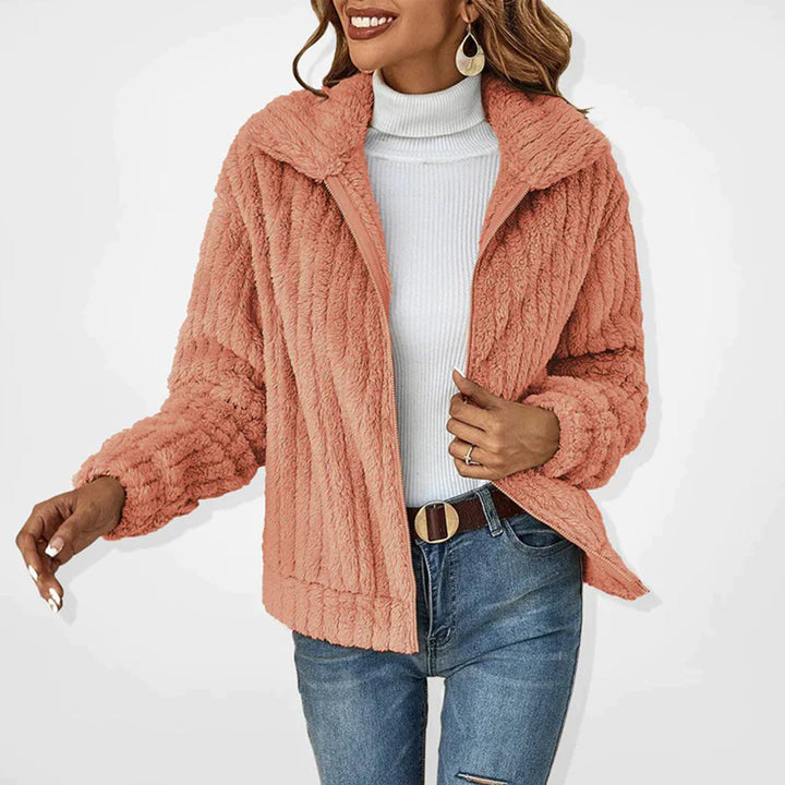 Brianna | Ribbed Fleece Zip-Up Collared Jacket