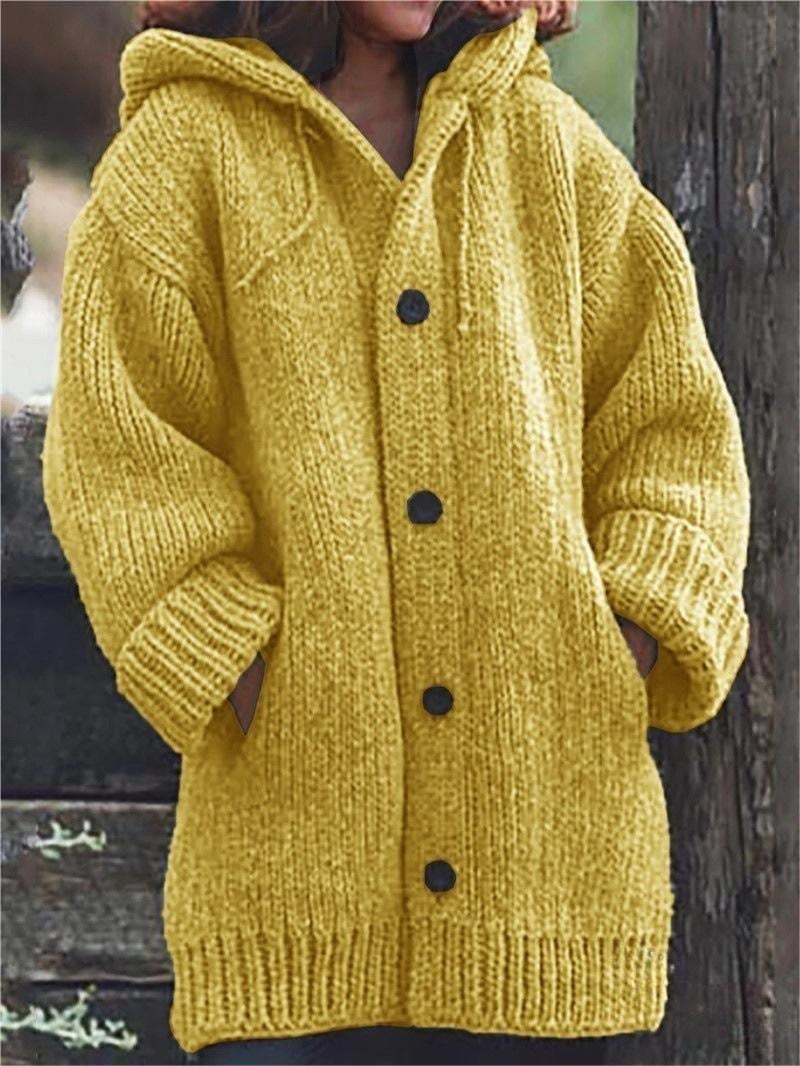 Brittany | Hooded Chunky Knit Button Cardigan