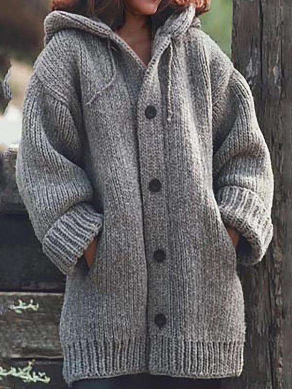 Brittany | Hooded Chunky Knit Button Cardigan