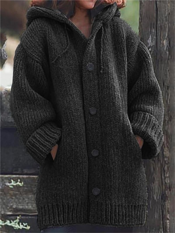 Brittany | Hooded Chunky Knit Button Cardigan