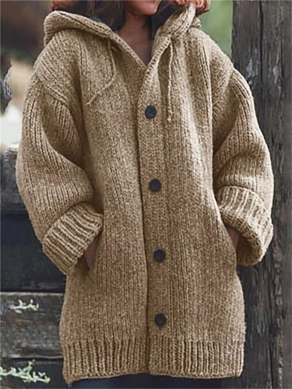 Brittany | Hooded Chunky Knit Button Cardigan