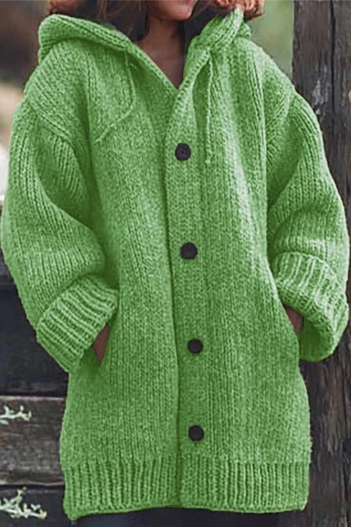 Brittany | Hooded Chunky Knit Button Cardigan