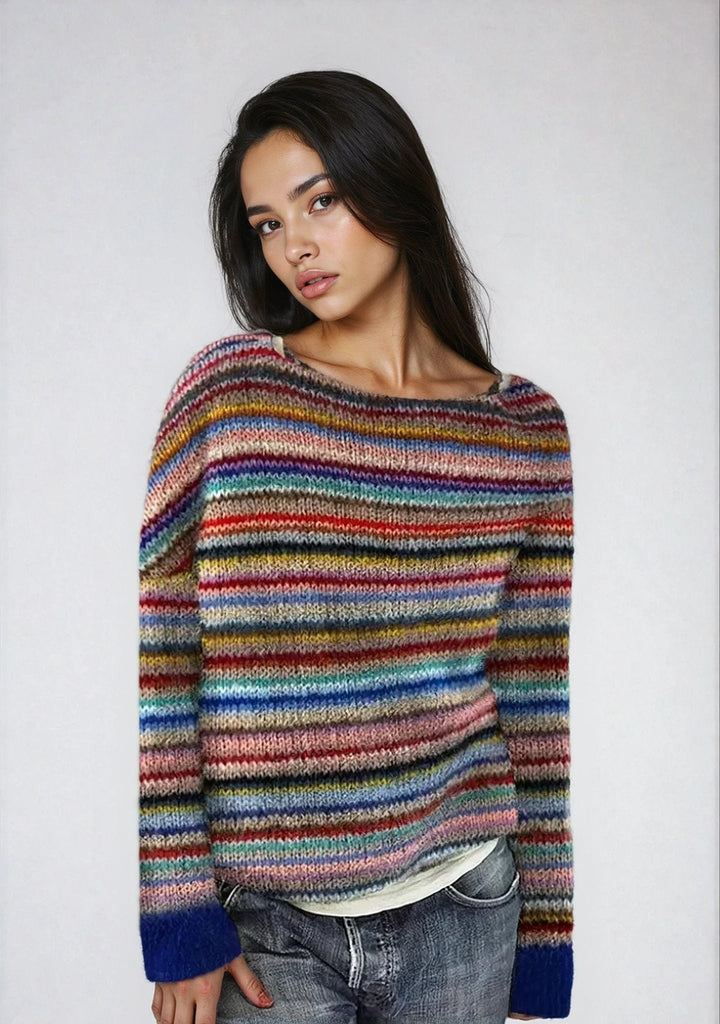 Camille | Striped Boat Neck Knitted Jumper