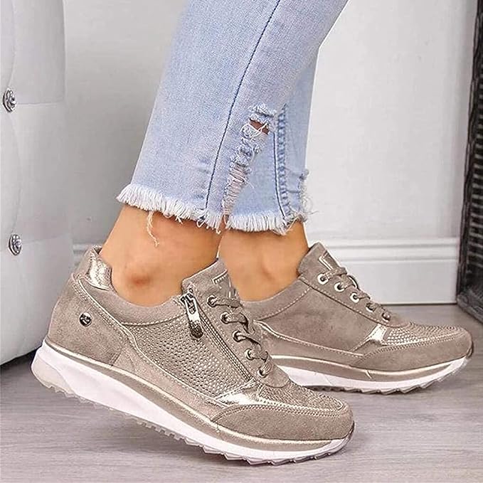 Carrie | Side Zip Lace-Up Wedge Trainers