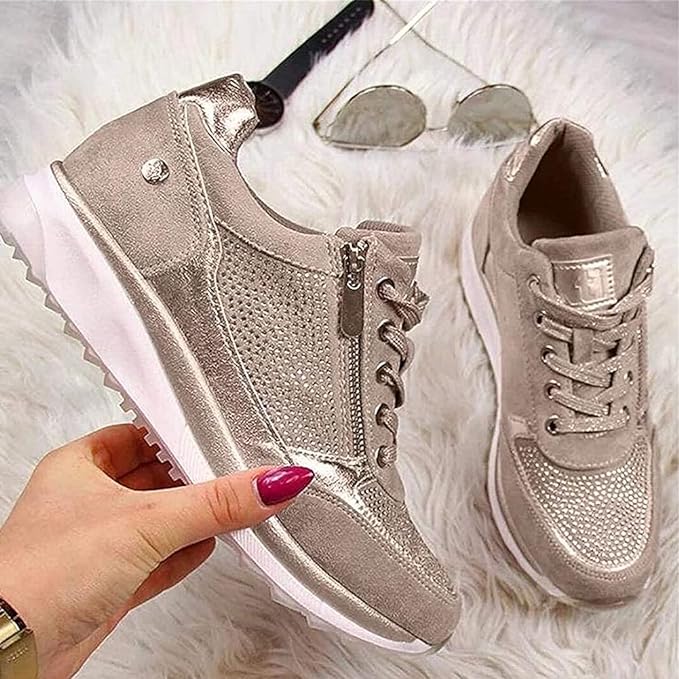 Carrie | Side Zip Lace-Up Wedge Trainers