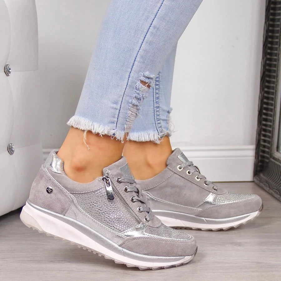Carrie | Side Zip Lace-Up Wedge Trainers