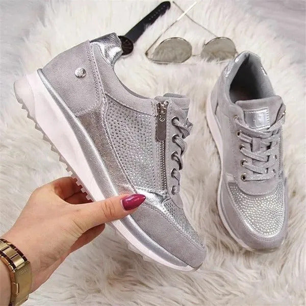 Carrie | Side Zip Lace-Up Wedge Trainers