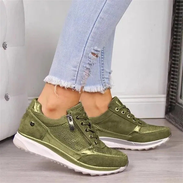 Carrie | Side Zip Lace-Up Wedge Trainers