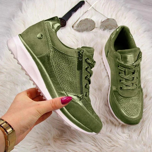 Carrie | Side Zip Lace-Up Wedge Trainers