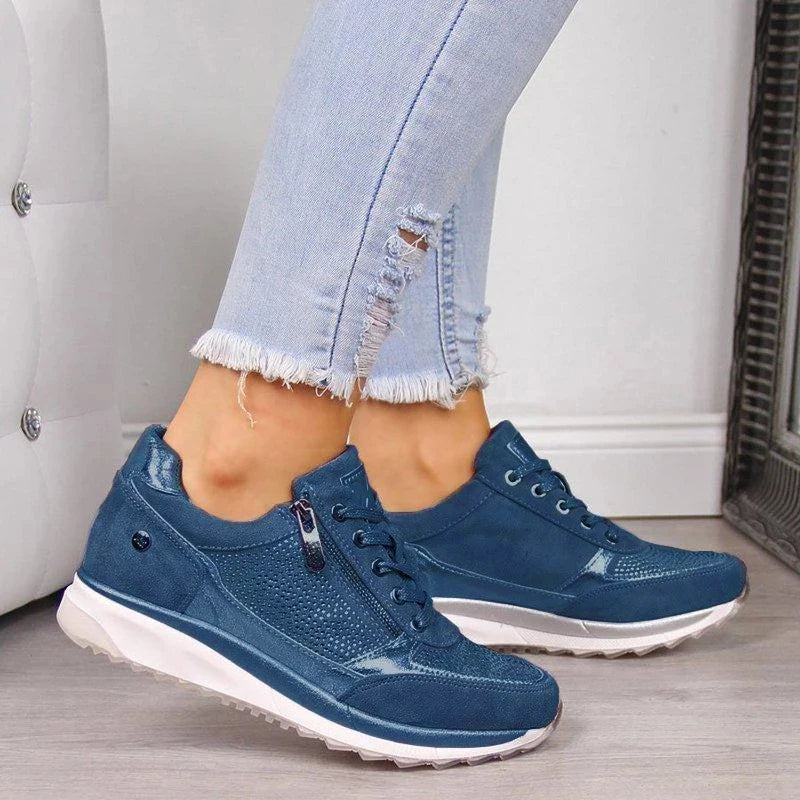 Carrie | Side Zip Lace-Up Wedge Trainers