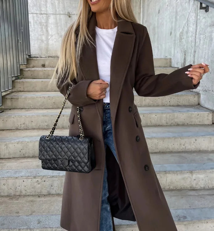 Carys | Longline Double Breasted Lapel Coat