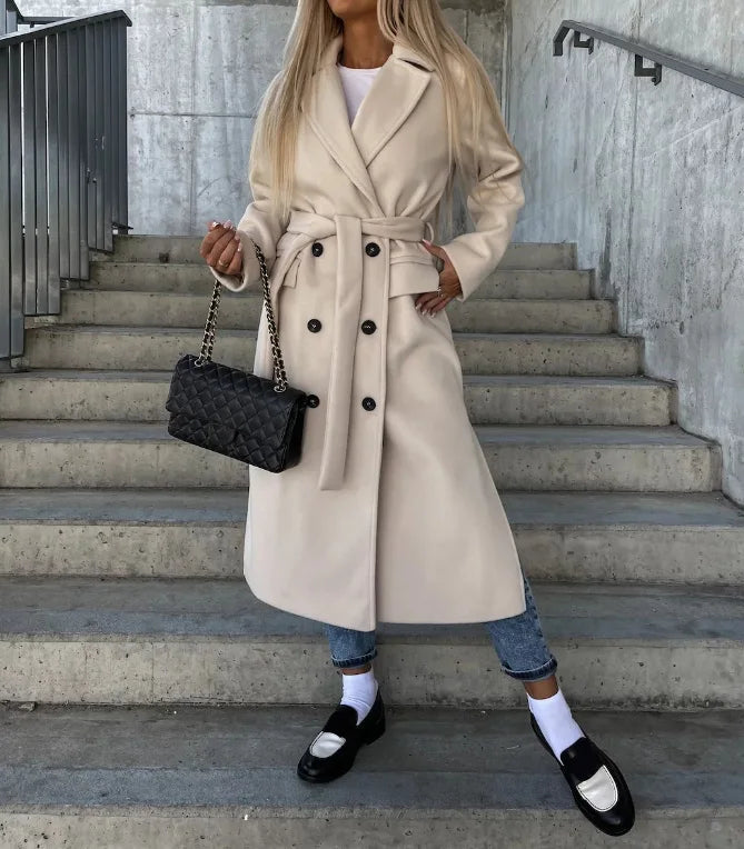 Carys | Longline Double Breasted Lapel Coat