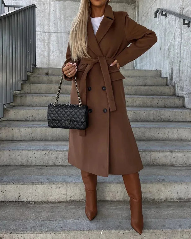 Carys | Longline Double Breasted Lapel Coat
