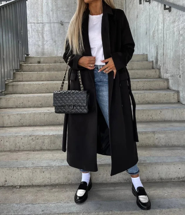 Carys | Longline Double Breasted Lapel Coat
