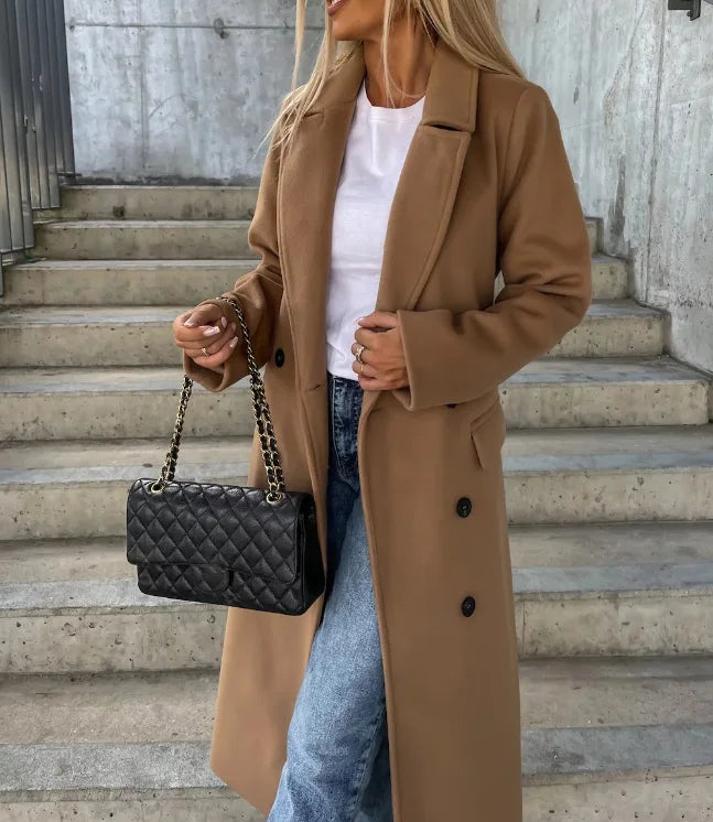 Carys | Longline Double Breasted Lapel Coat