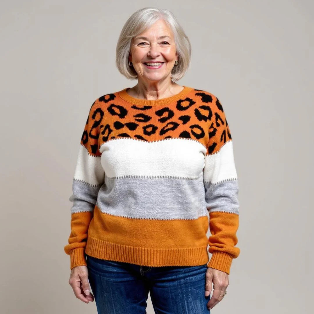 Casey | Leopard Colour Block Knitted Jumper