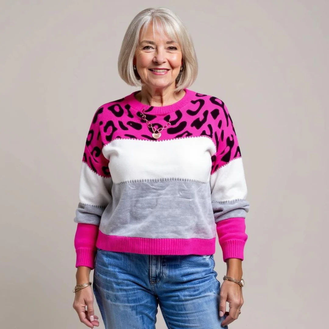 Casey | Leopard Colour Block Knitted Jumper