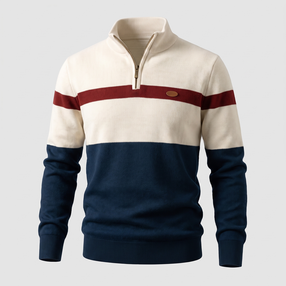 Chad | Colour Block Quarter Zip Knit Jumper